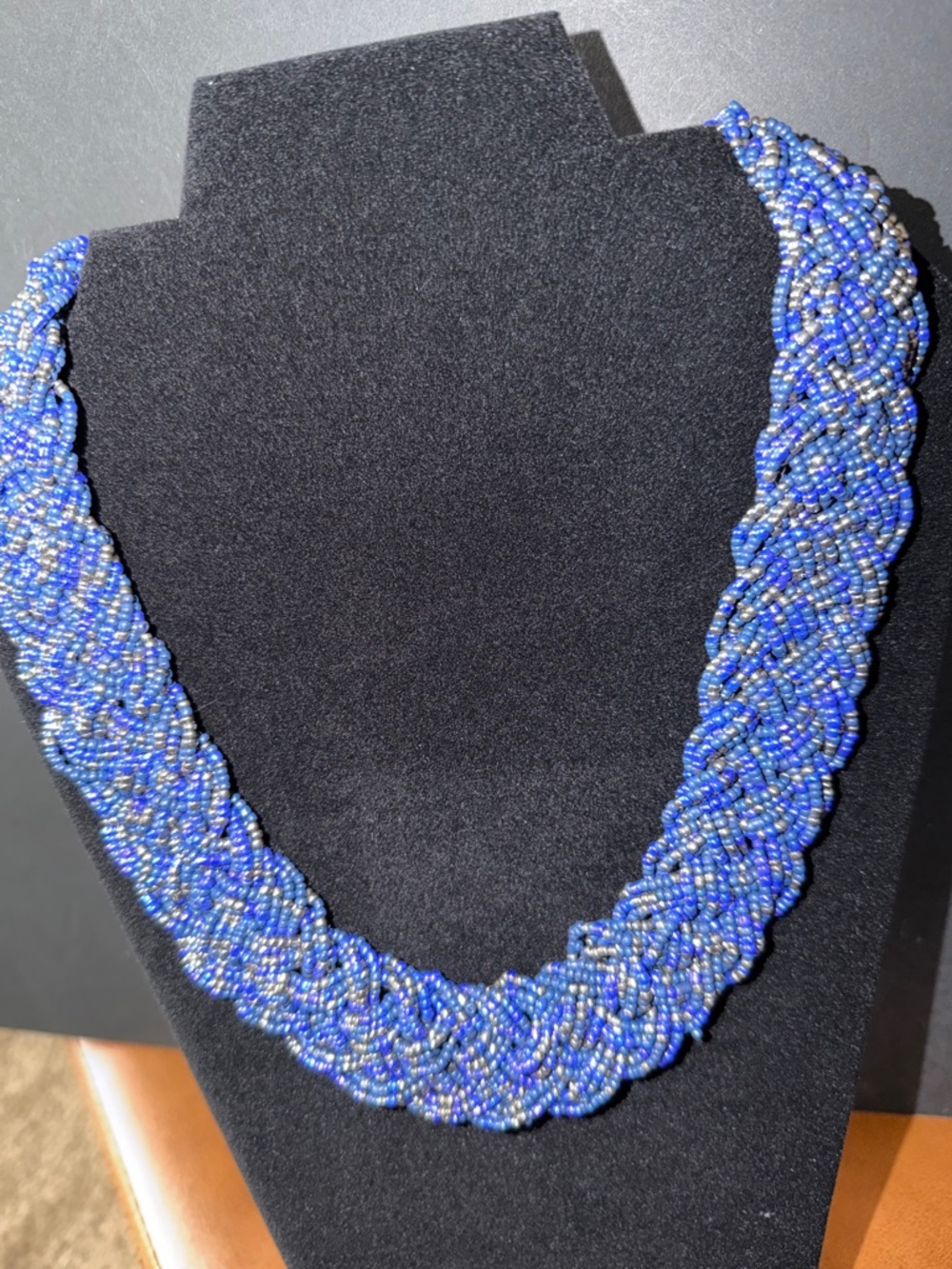 Vtg Purple, Gold, Blue Seed Beaded Entwined Multi Strand Necklace